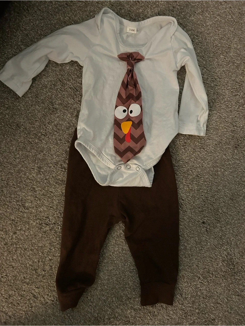 Kids Turkey Tie Costume Bodysuit and Pants - Brown/White